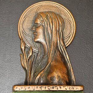 Antique Verona Cast Iron w/ Bronze Finish Madonna Bookend/Statue